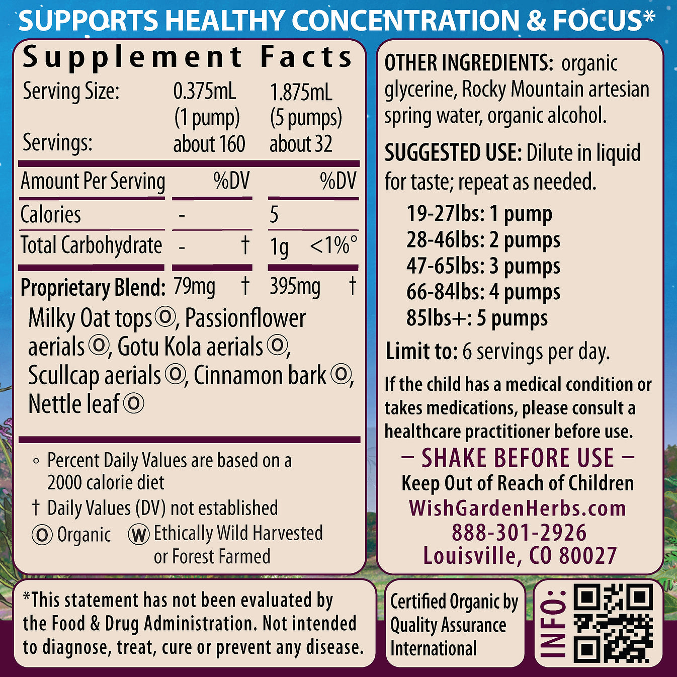 Tintura Herbal Attention Ally, Focus Friend para niños 2 oz Wishgarden Herbs