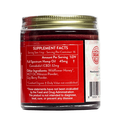 Miel de CBD + Hibisco y Bayas de Goji 250MG-500MG