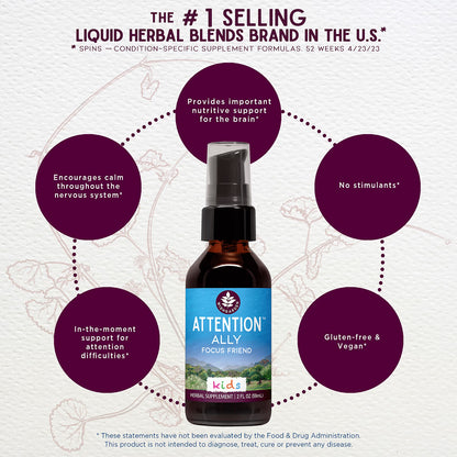 Tintura Herbal Attention Ally, Focus Friend para niños 2 oz
