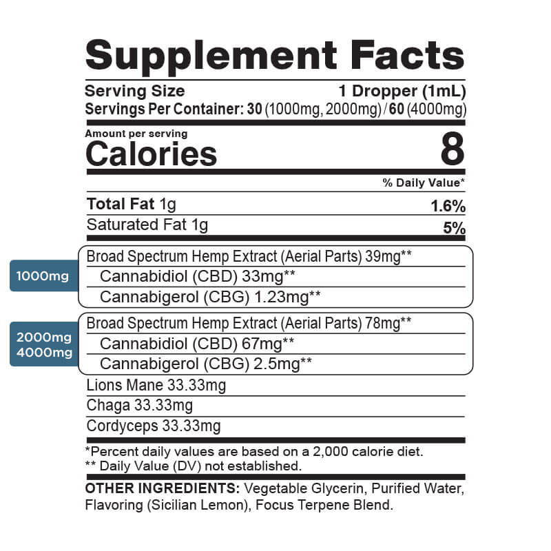 Óleo CBD + CBG + Cogumelos Focus | 1.000/2.000 mg