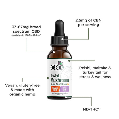 Relax CBD + CBN + Broad Spectrum Mushroom Tincture (1,000-2,000 mg)