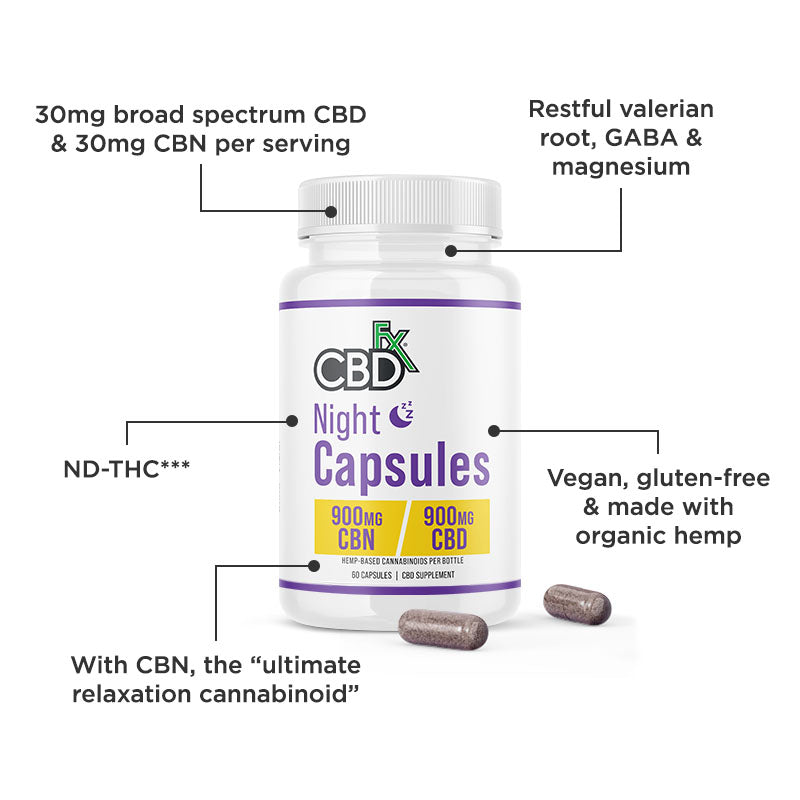 Cápsulas Night CBD + CBN 1,800MG Broad Spectrum